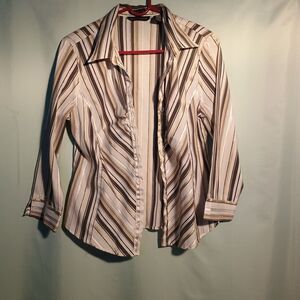 Blue Diamond Striped Button Down Shirt Women’s Collared Long Sleeve Blouse M